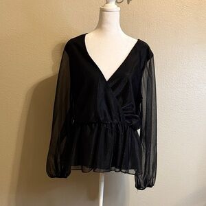NSR Black Sheer Wrap Blouse
